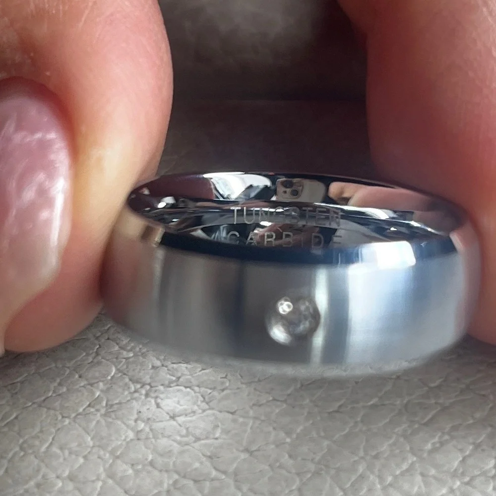 New dome 8mm CZ Tungsten Wedding Ring sizes 9 - 12